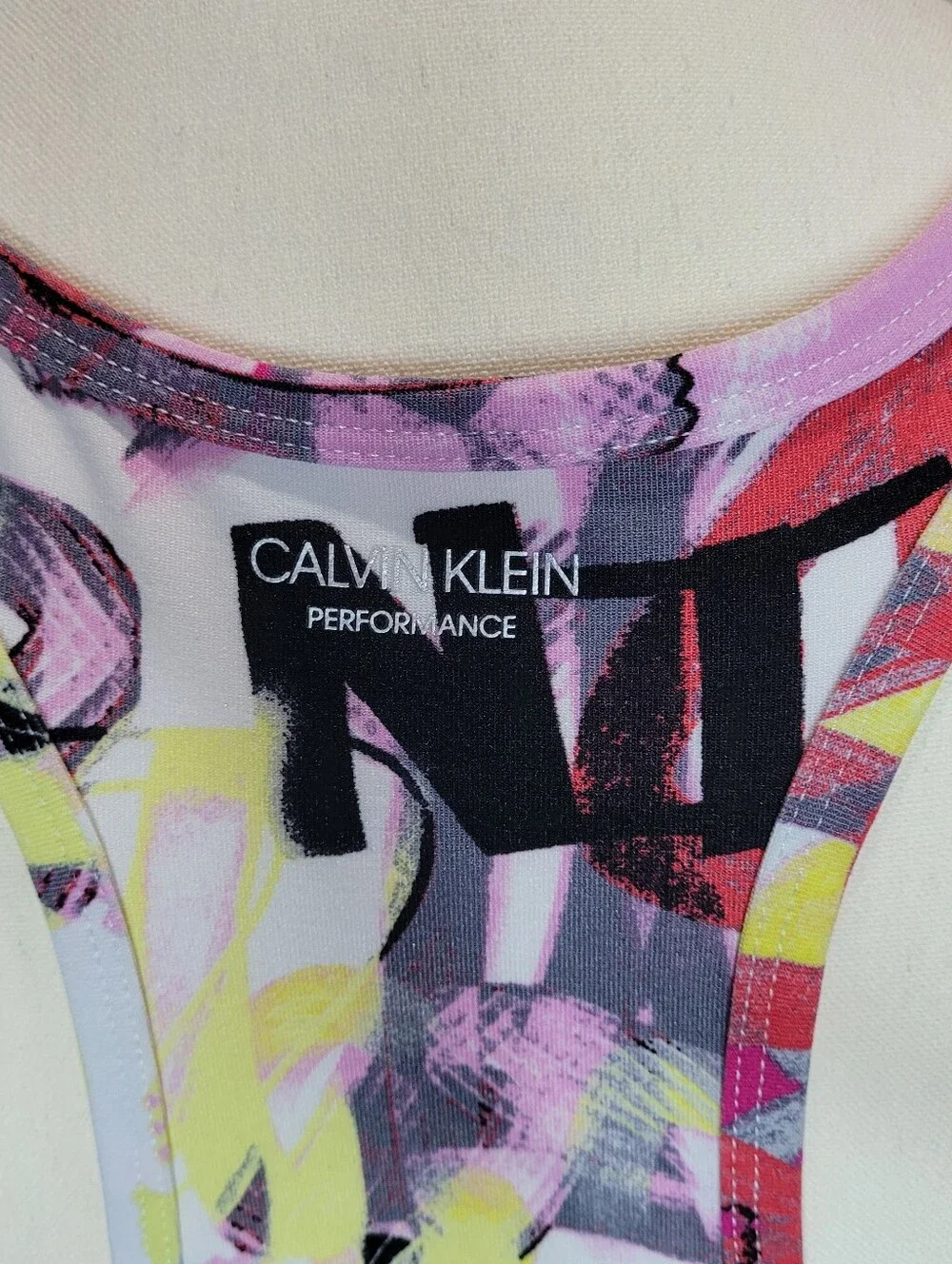 Calvin Klein Performance Multicolor Graffiti Racerback Crop Top - Picture 3 of 3